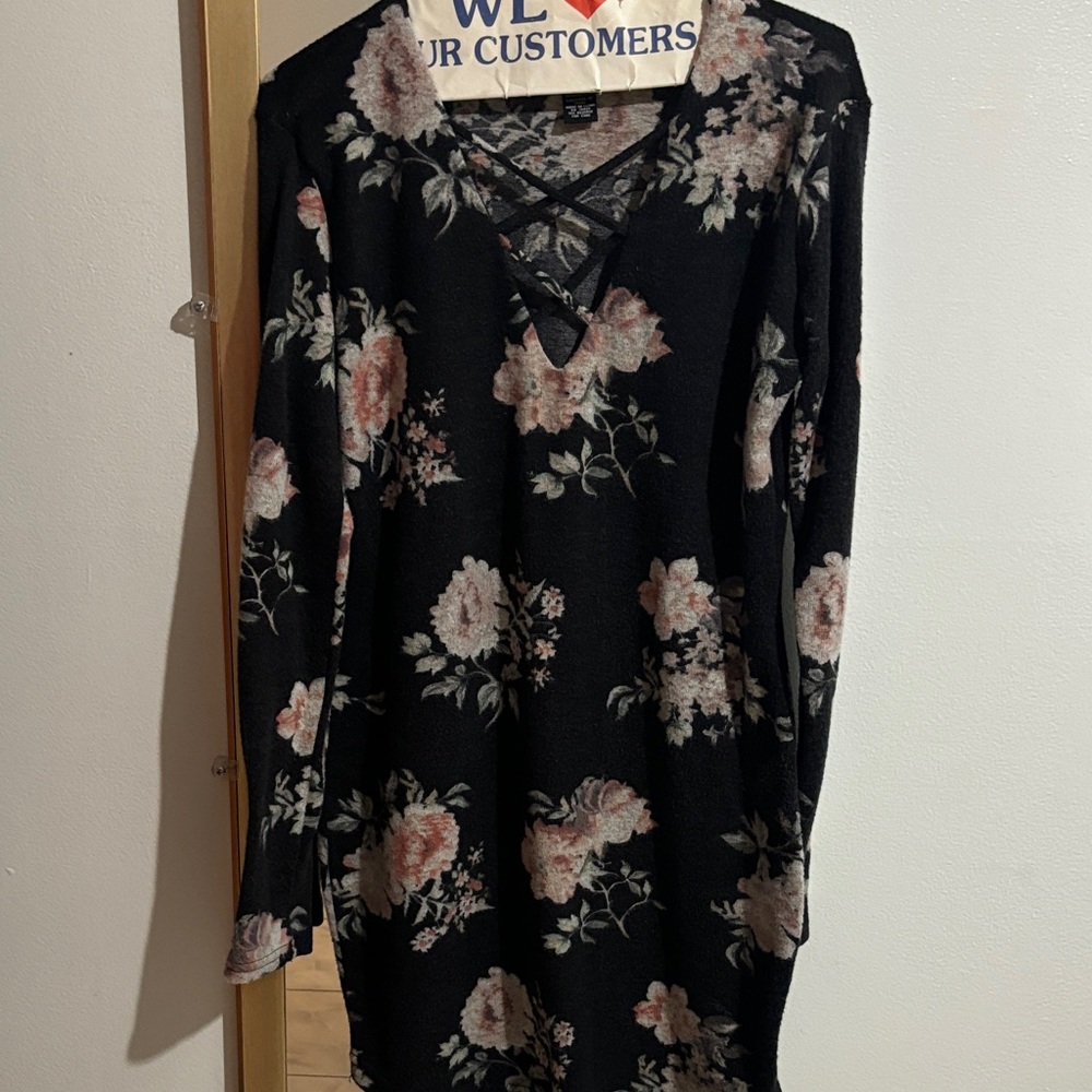 Rue21 Black Floral Knit Dress with Blush Accents